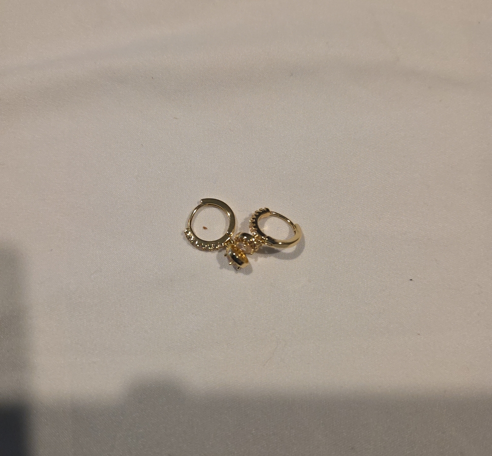 Gold-Tone Huggie Hoop Earrings with Pavé and Dangle Charm